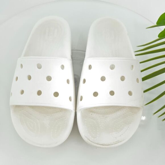 Crocs Classic  Slide Sandal Women's Size 9 White Rubber Casual Beach Shoe - Picture 1 of 12